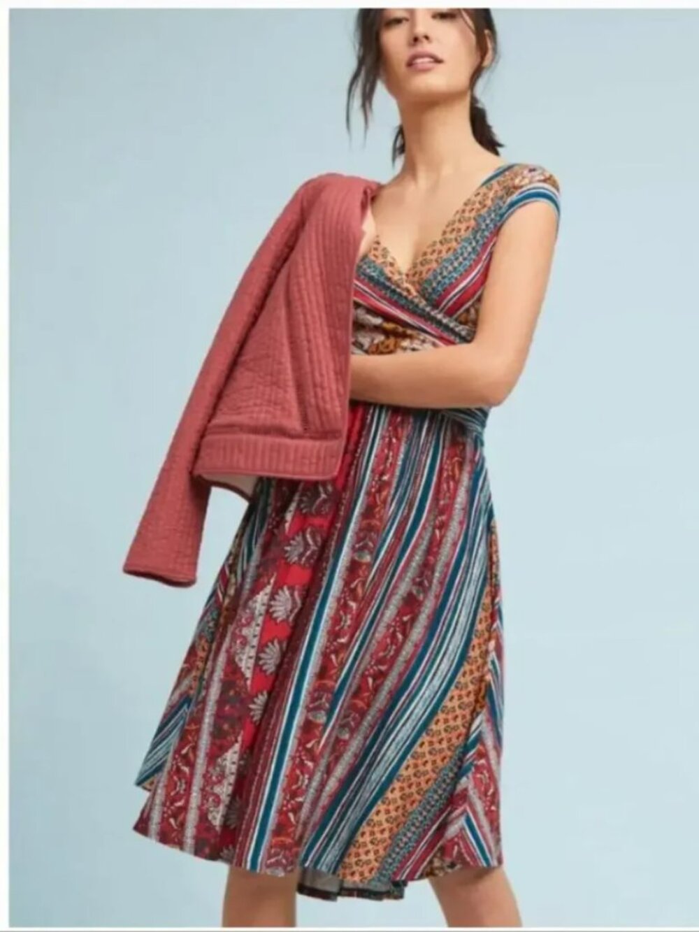 XS Maeve Tamera Jersey Knit Wrap Dress Red Boho Surplice Jersey Anthropologie